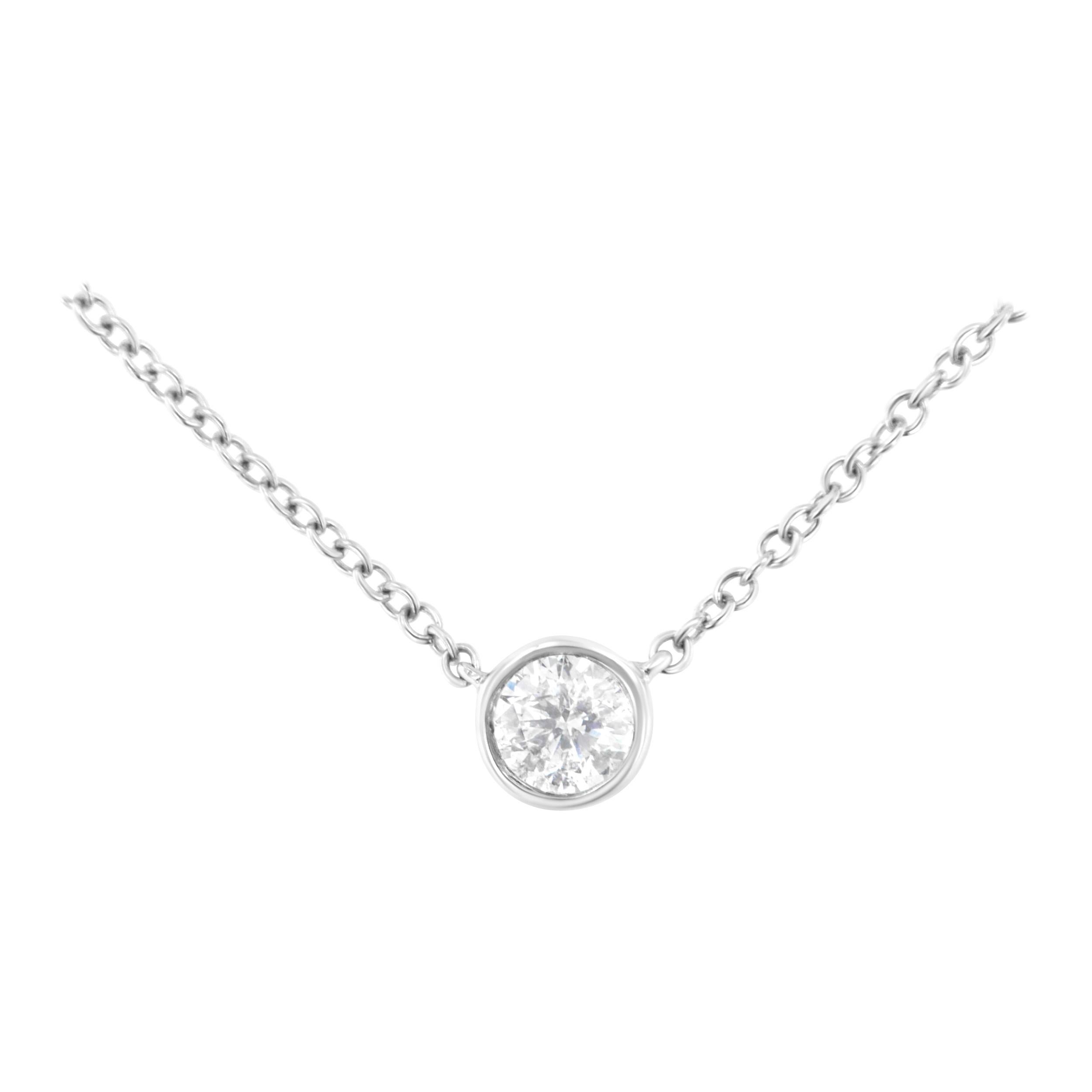 10K White Gold 1/4 Cttw Bezel Round-Cut Diamond Solitaire Pendant Necklace