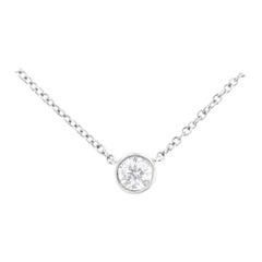 10K White Gold 1/4 Cttw Bezel Round-Cut Diamond Solitaire Pendant Necklace