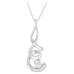 10k White Gold 1/4 Cttw Round Cut Diamond Sparkling Spiral Pendant Necklace