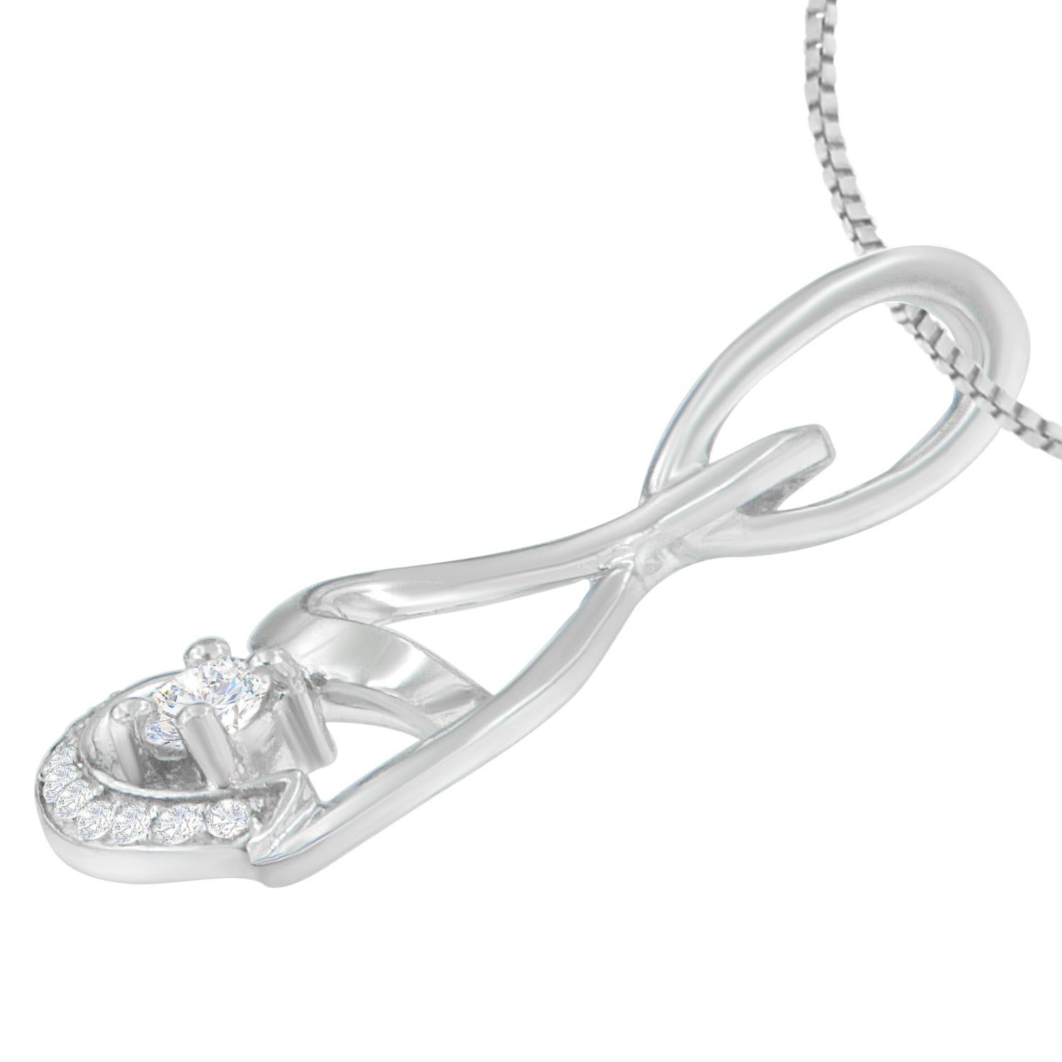 Taille ronde Collier à maillons en spirale en or blanc 10k avec diamants ronds de 1/4 Cttw en vente