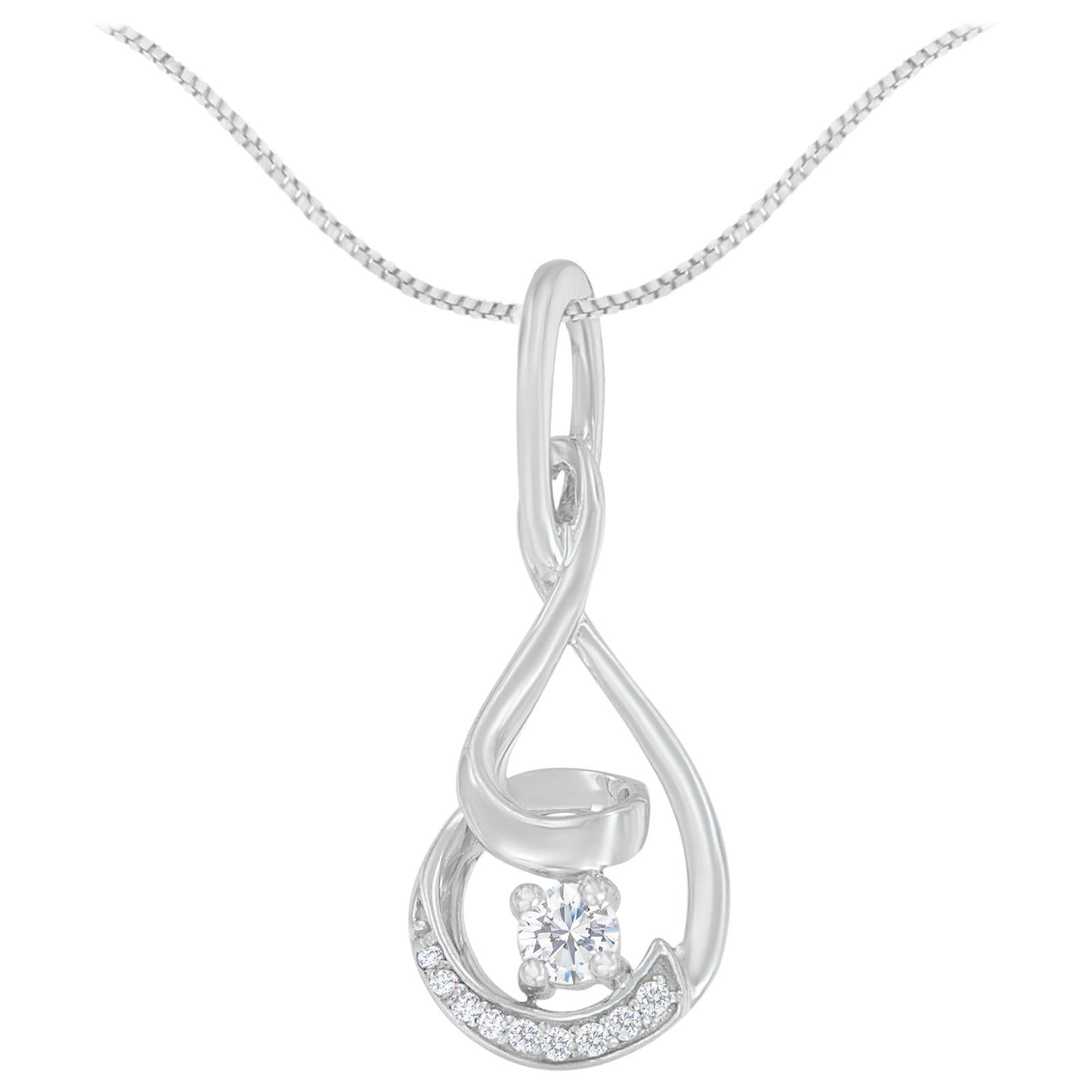Collier à maillons en spirale en or blanc 10k avec diamants ronds de 1/4 Cttw