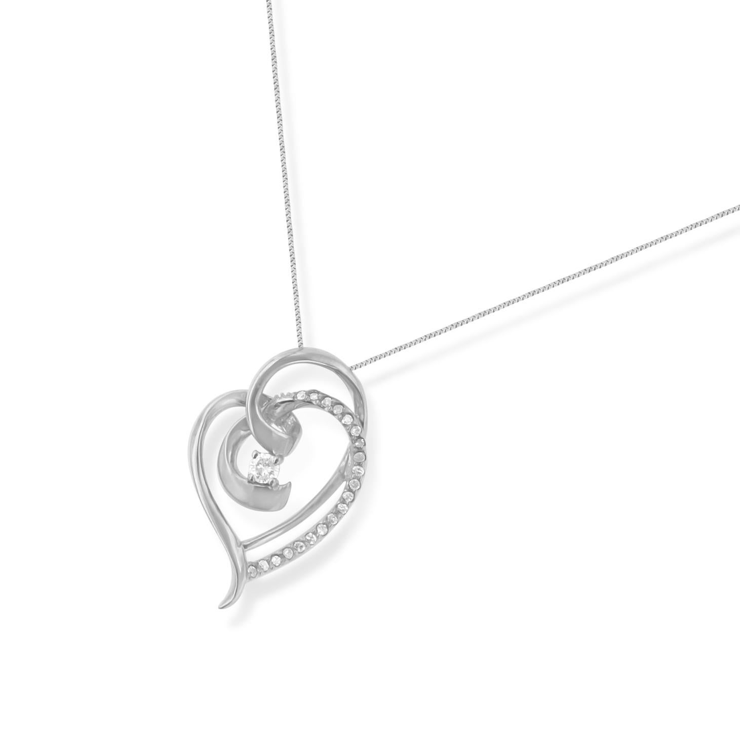 Contemporain Collier pendentif tourbillon en or blanc 10 carats avec diamants 1/5 carat