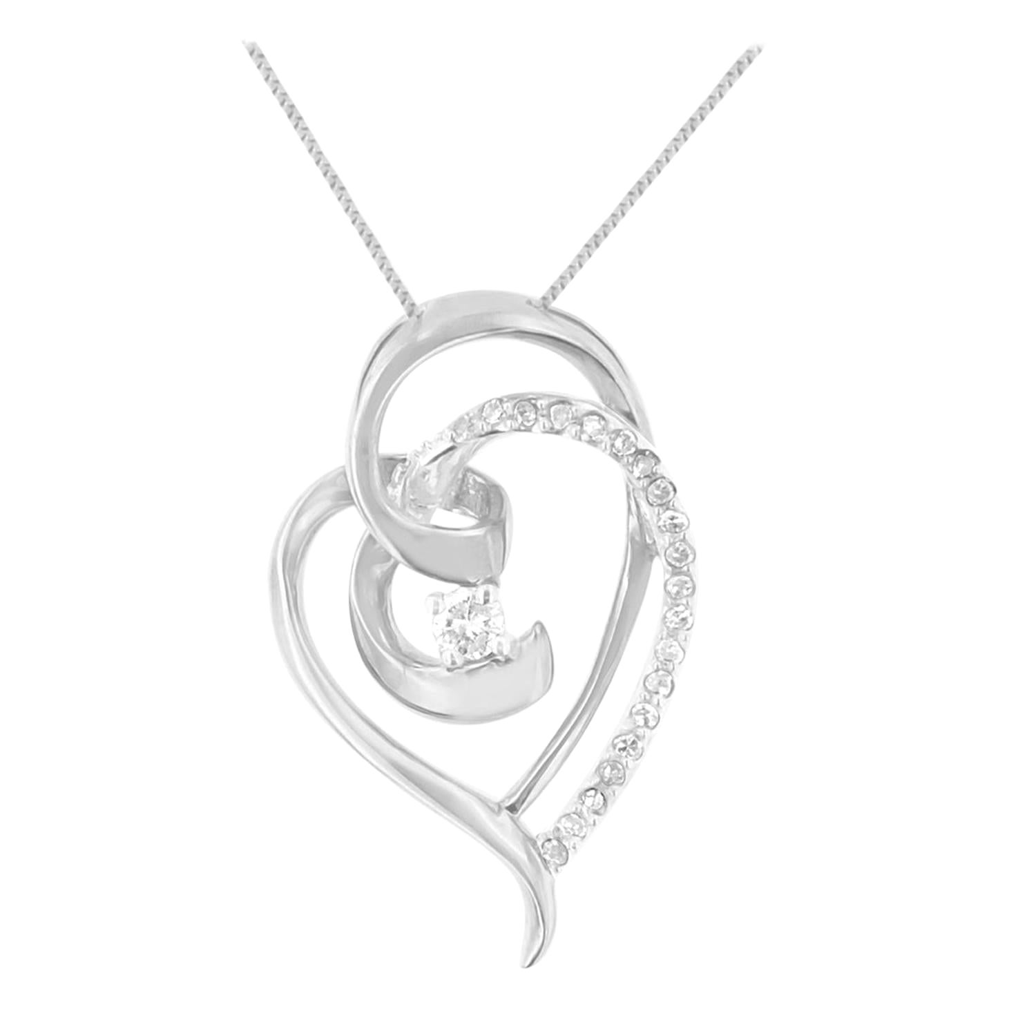 Collier pendentif tourbillon en or blanc 10 carats avec diamants 1/5 carat