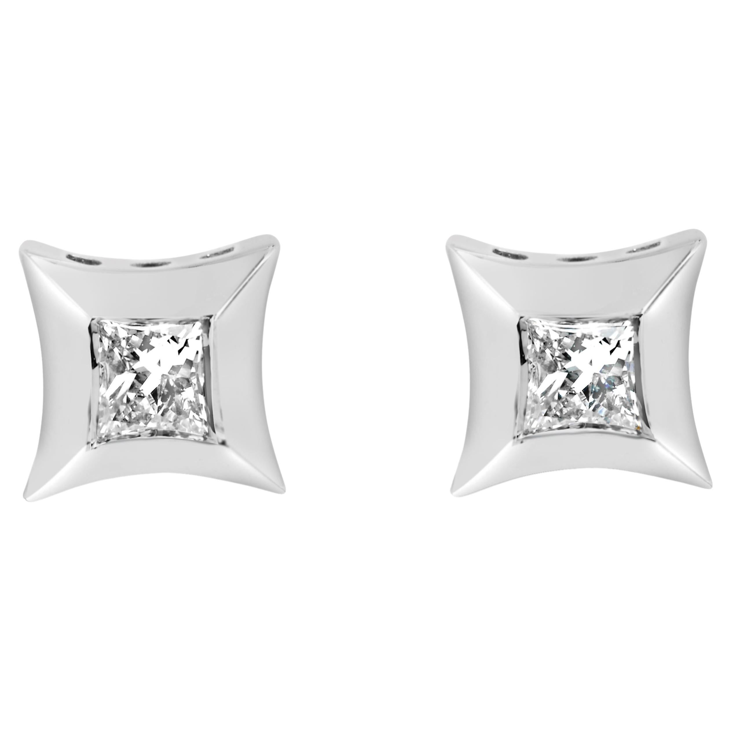 10K White Gold 1/5 Carat Invisible Set Princess-Cut Diamond Stud Earrings For Sale