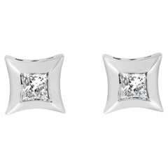 10K White Gold 1/5 Carat Invisible Set Princess-Cut Diamond Stud Earrings