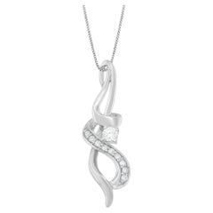 10K White Gold 1/5 Carat Round Cut Diamond Swirl Pendant Necklace