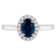 10K White Gold 1/5 Carat Round Diamond & Blue Sapphire Halo Cocktail Ring