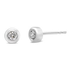 10K White Gold 1/5 Carat Round Near Colorless Diamond Bezel-Set Stud Earrings