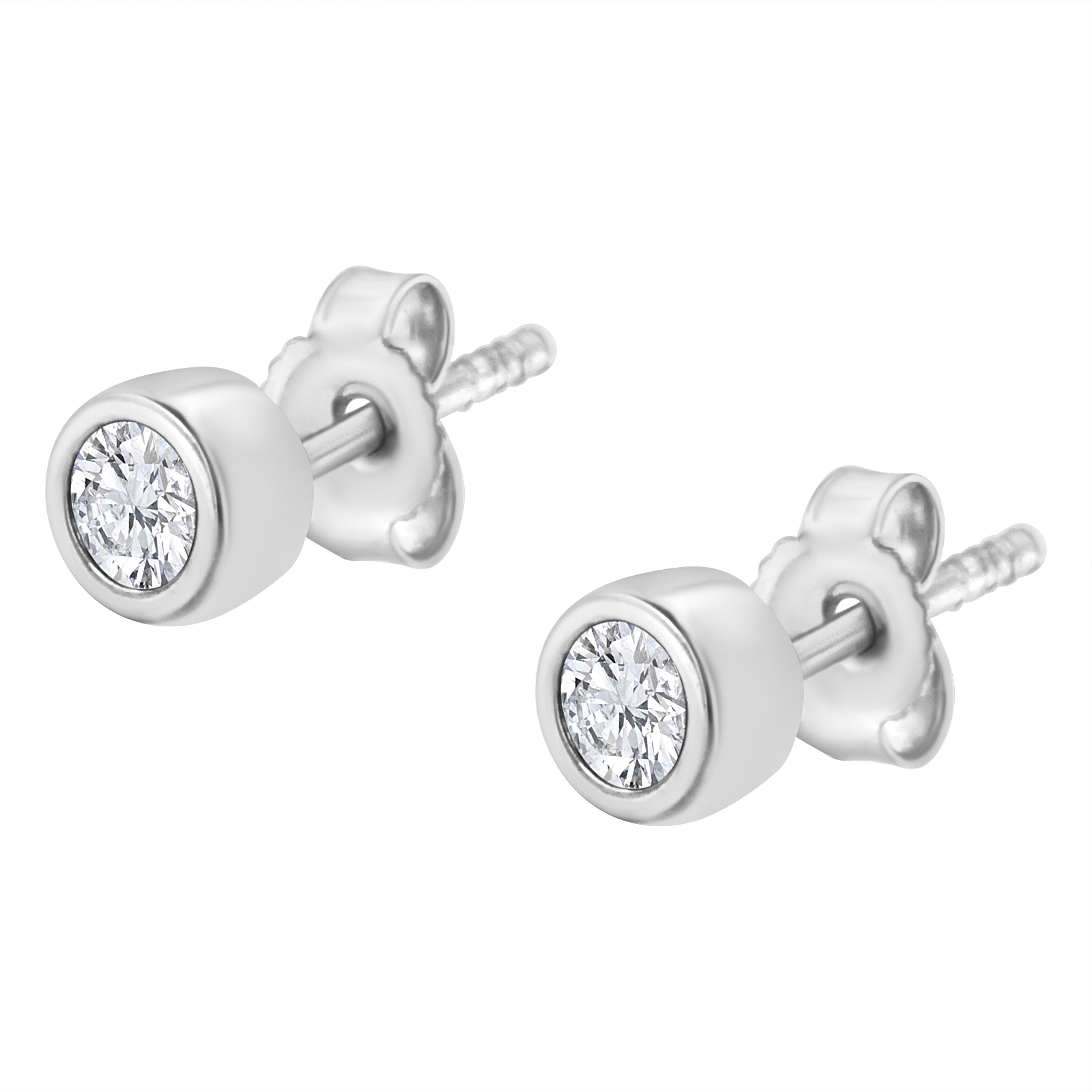 10K Weißgold 1/5 Karat Runde farblose Diamant-Ohrstecker mit Lünette (Rundschliff)