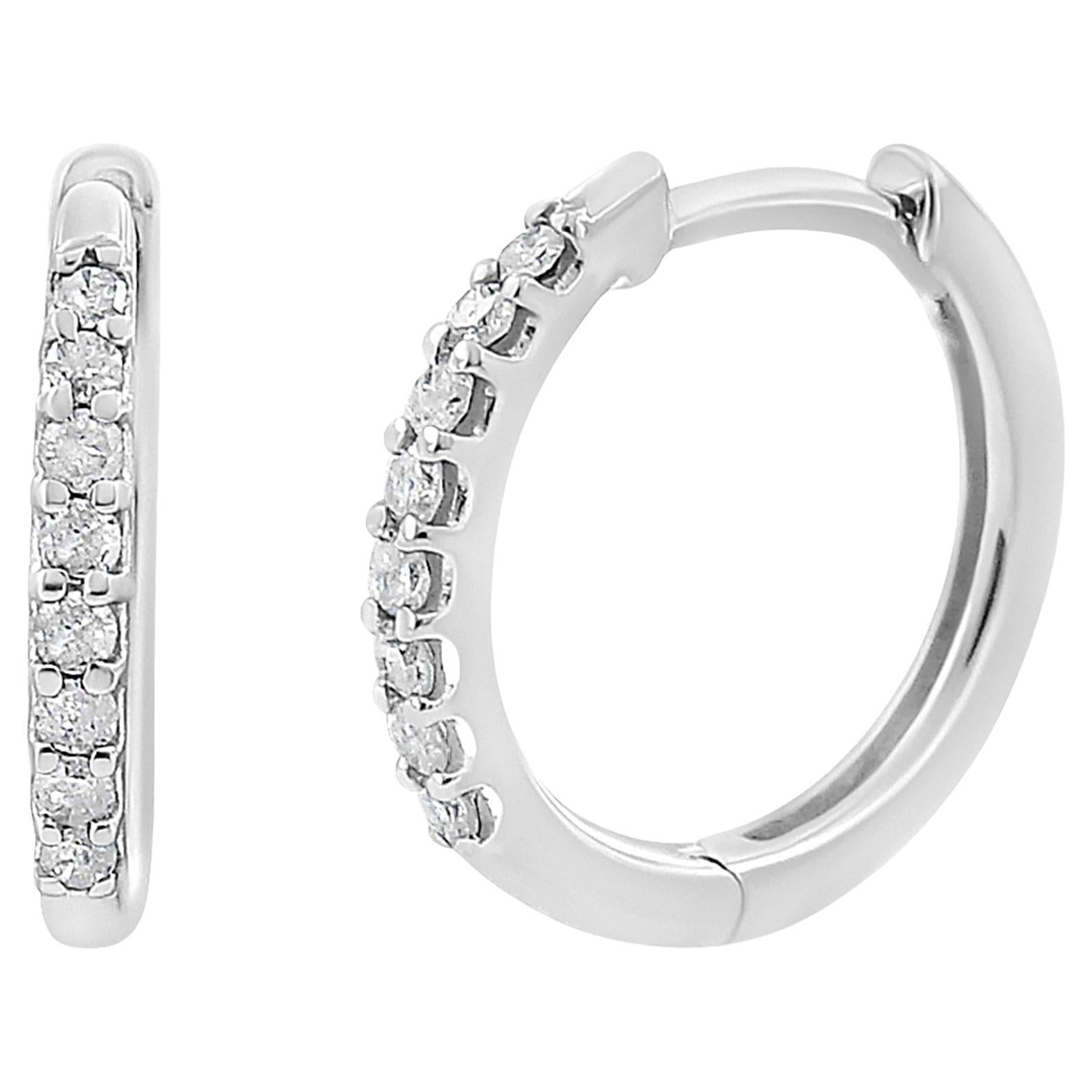 10K White Gold 1/5 Cttw Round-Cut Diamond Modern Hoop Earrings