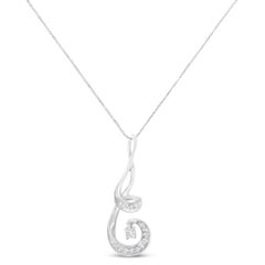 10K White Gold 1/5cttw Diamond Spiral Pendant Necklace