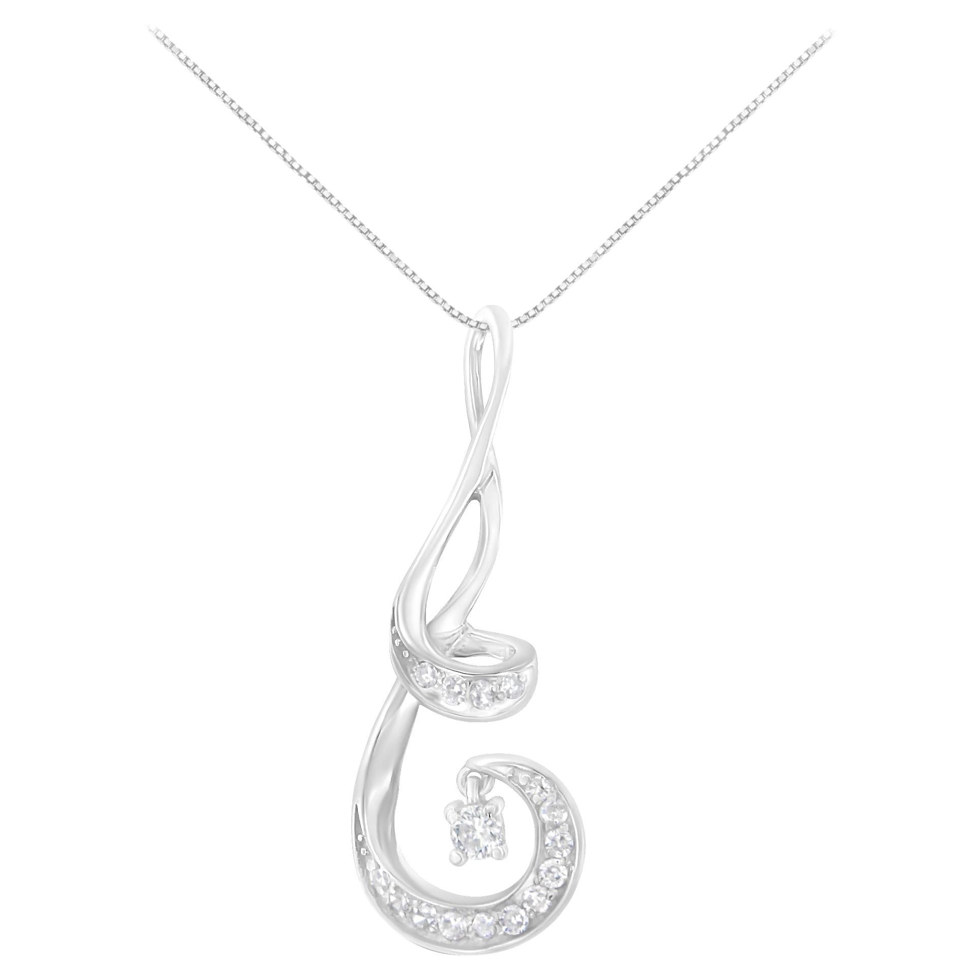 Collier pendentif spirale en or blanc 10 carats avec diamants 1/5 carat