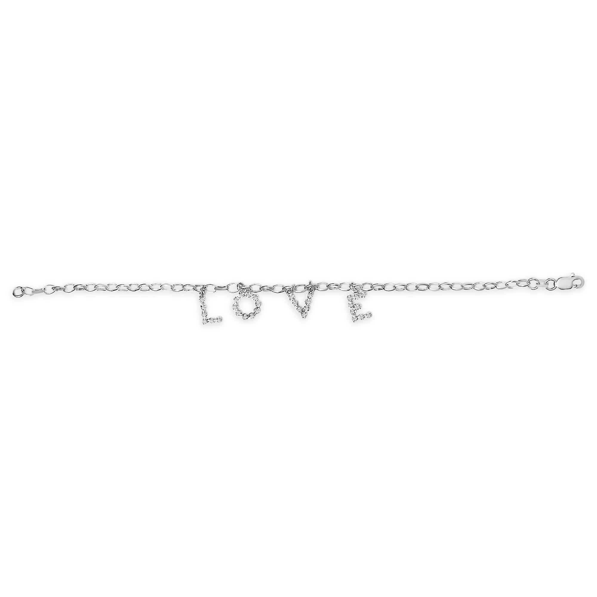 Moderne Bracelet chaîne à breloques Love en or blanc 10 carats avec diamants 1/6 carat en vente