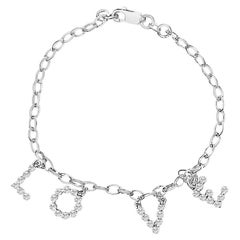 10k White Gold 1/6 Cttw Diamond "Love" Charm Cable Chain Bracelet