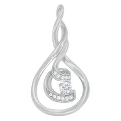 10K White Gold 1/8 Carat Round Cut Diamond Layered Spiral Pendant Necklace