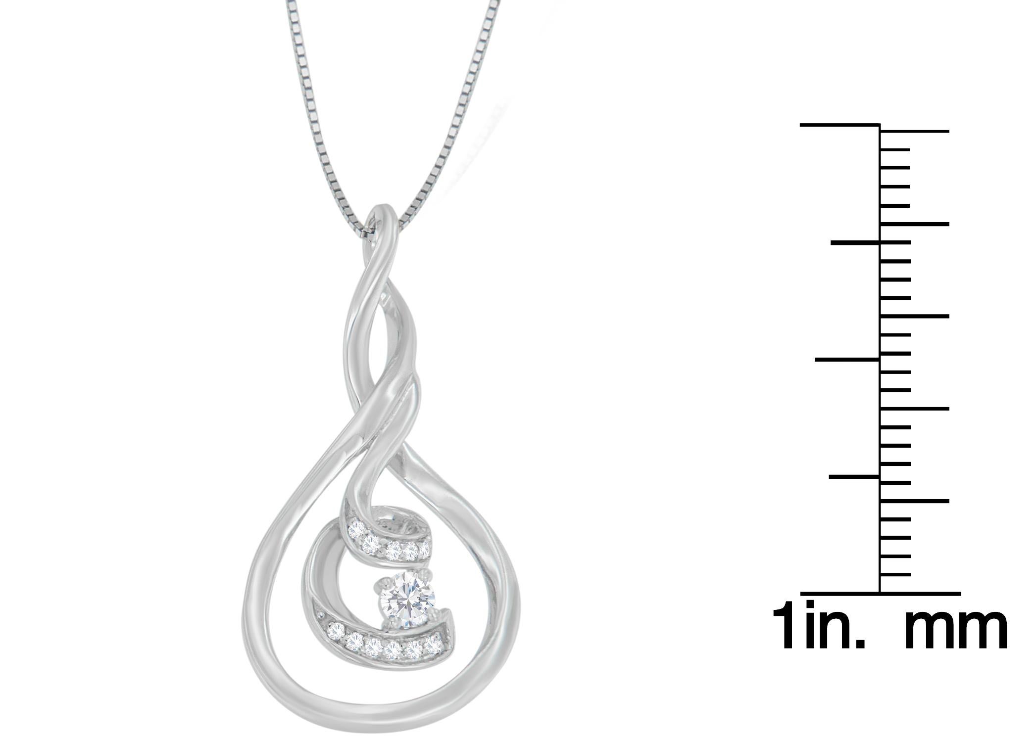 Women's 10K White Gold 1/8 Carat Round Cut Diamond Layered Spiral Pendant Necklace For Sale
