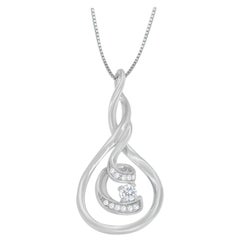 Collier pendentif en forme de spirale en or blanc 10 carats avec diamants taille ronde de 1/8 carat superposés