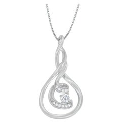 10K White Gold 1/8 Carat Round Cut Diamond Layered Spiral Pendant Necklace