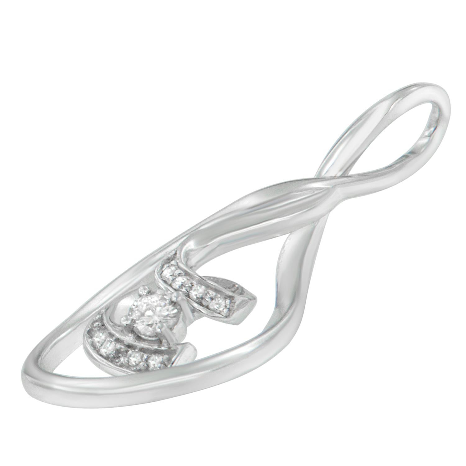 Taglio rotondo Collana con ciondolo a spirale in oro bianco 10k con diamanti taglio rotondo da 1/8 Cttw in vendita