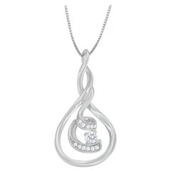 10k White Gold 1/8 Cttw Round Cut Diamond Layered Spiral Pendant Necklace