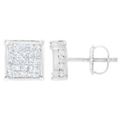 10K White Gold 1 Carat Composite Princess Diamond Stud Earrings