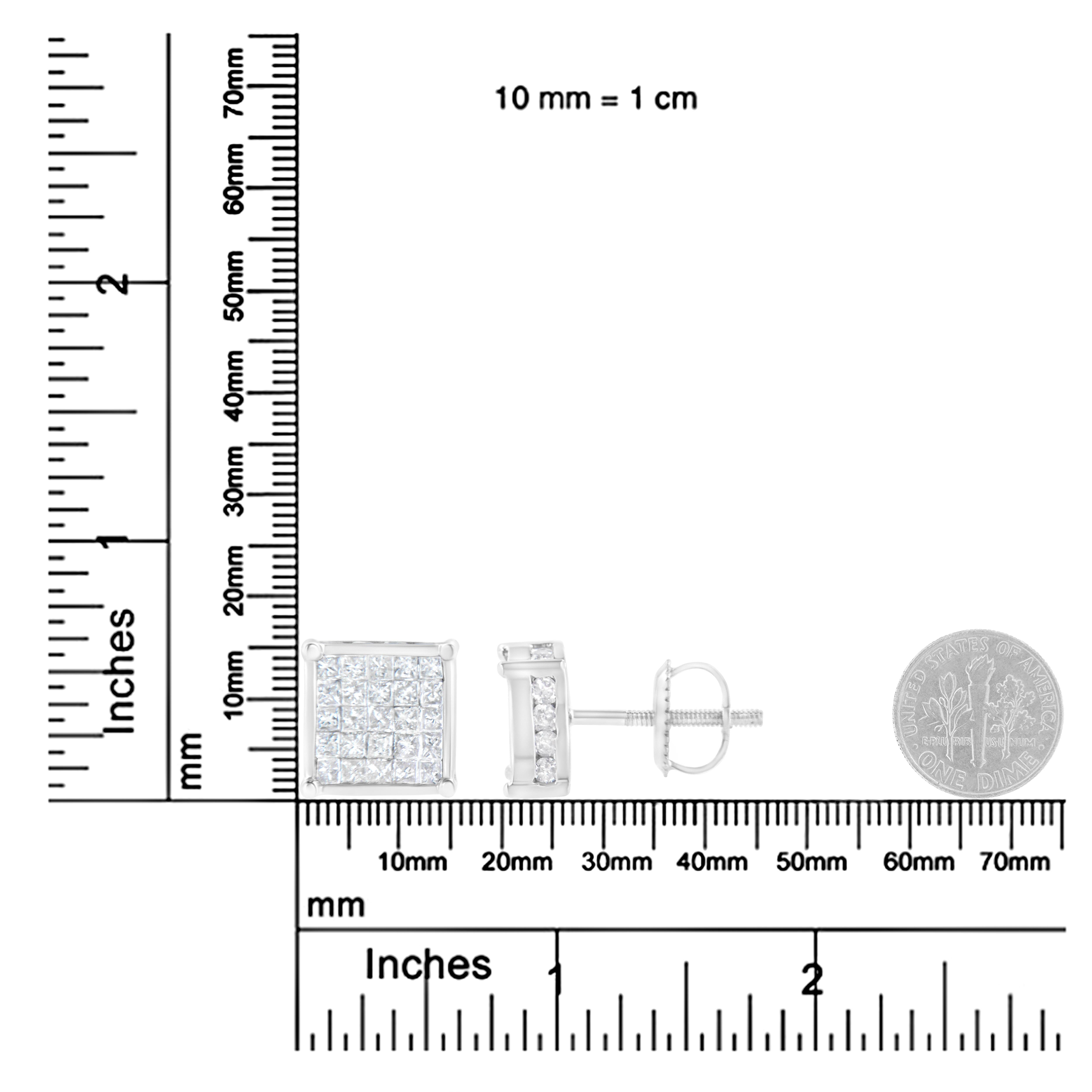 10K Weißgold 1 Karat Composite Princess Diamant-Ohrstecker im Zustand „Neu“ im Angebot in New York, NY