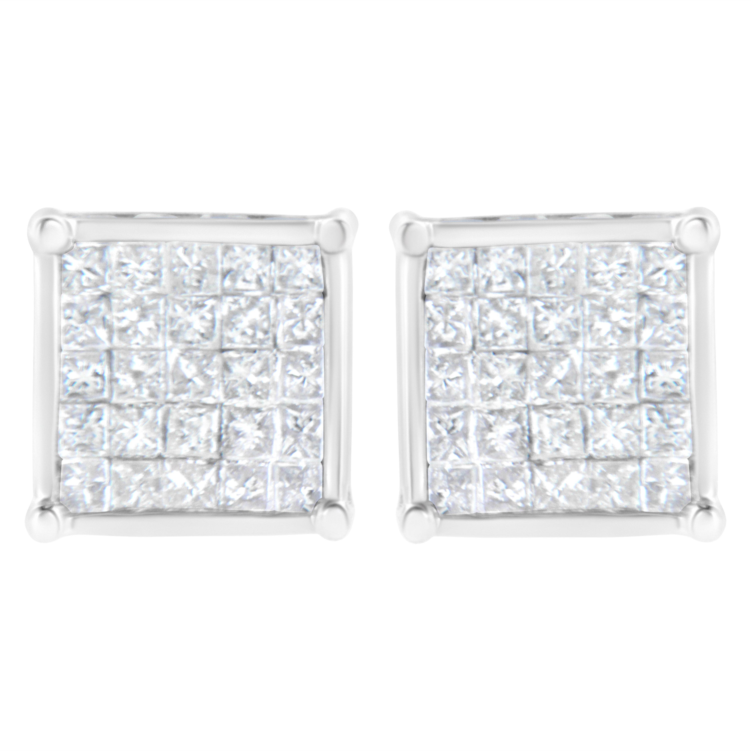 Clous d'oreilles en or blanc 10 carats avec composite de diamants princesse de 1 carat
