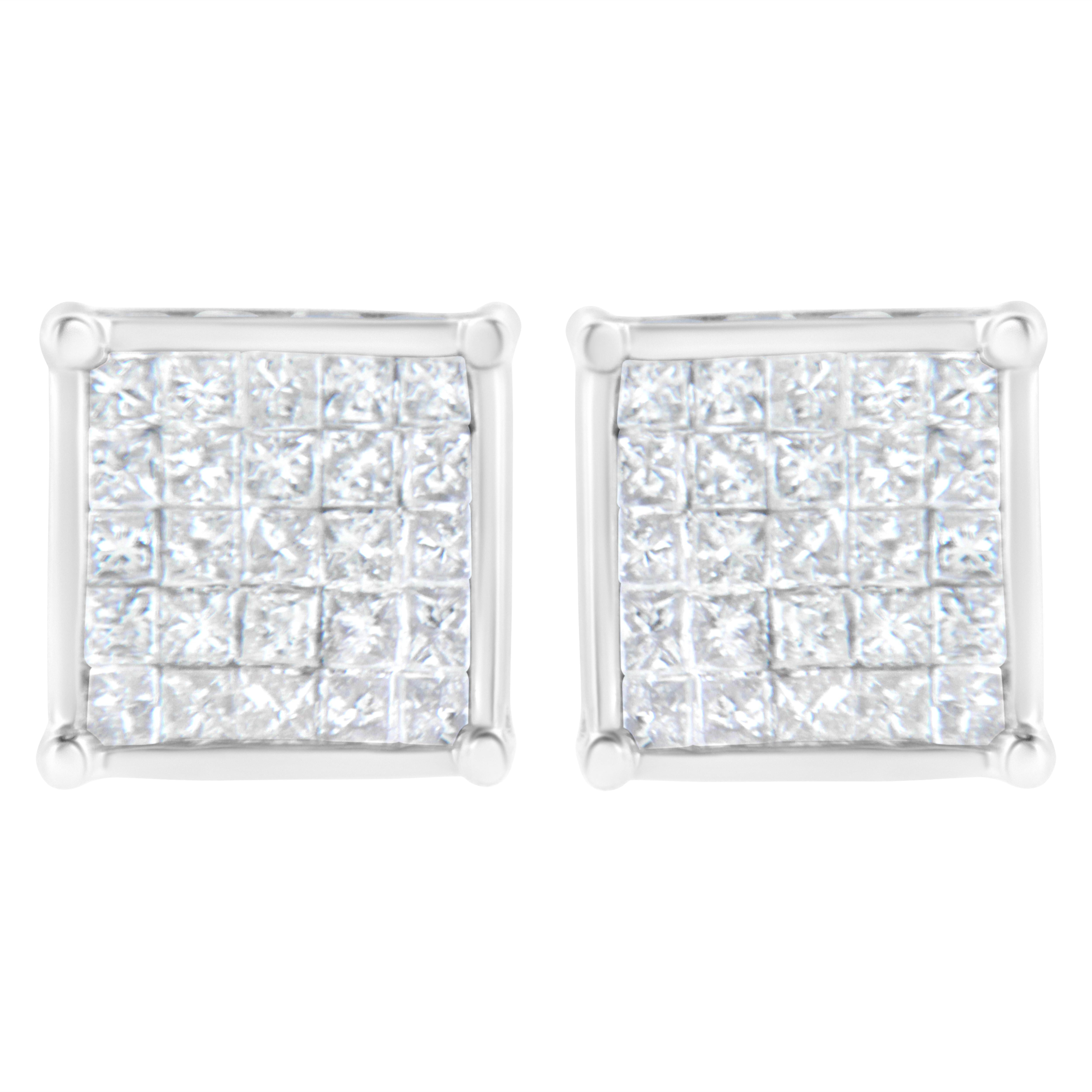 10K White Gold 1 Carat Princess Diamond Composite Stud Earring In New Condition For Sale In New York, NY