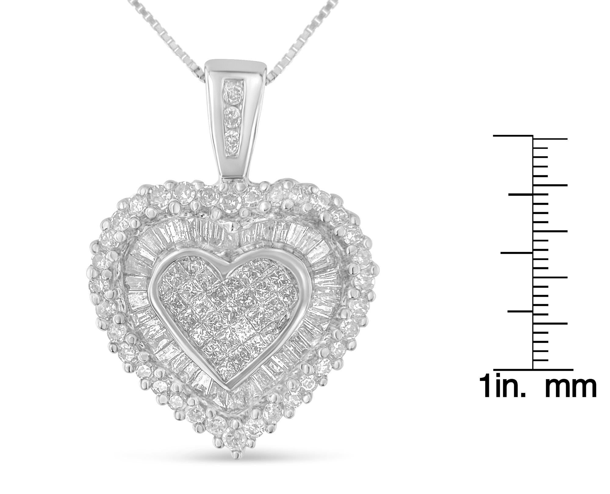 10k White Gold 1 Cttw Multi-Cut 1 Cttw Diamond Heart Pendant Necklace In New Condition For Sale In New York, NY