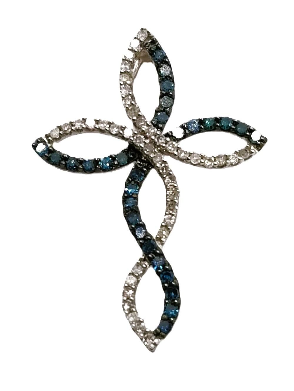 10k White Gold .10 Carat Diamond & .10 Carat Sapphire Cross W 14k Chain For Sale 4