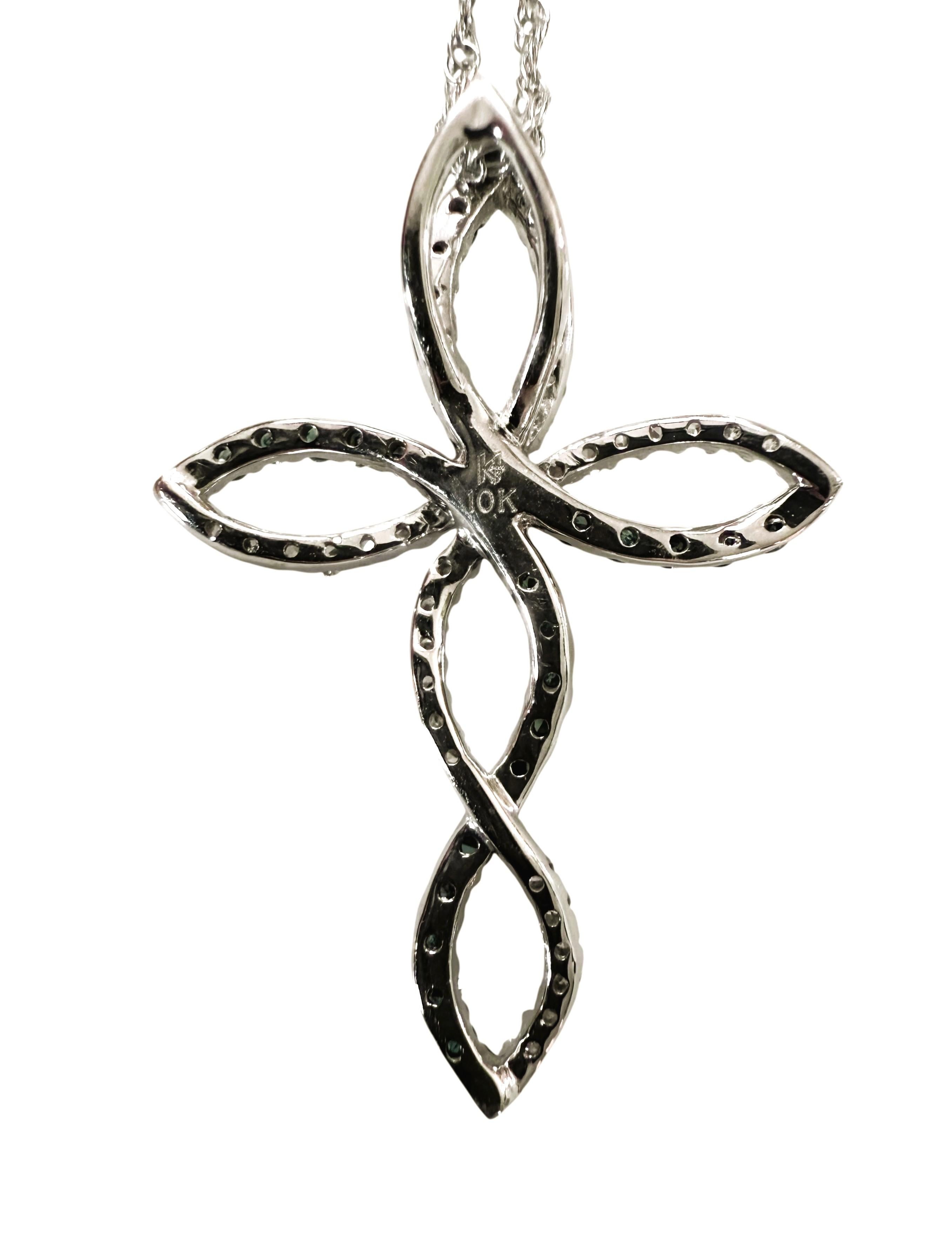 10k White Gold .10 Carat Diamond & .10 Carat Sapphire Cross W 14k Chain For Sale 5