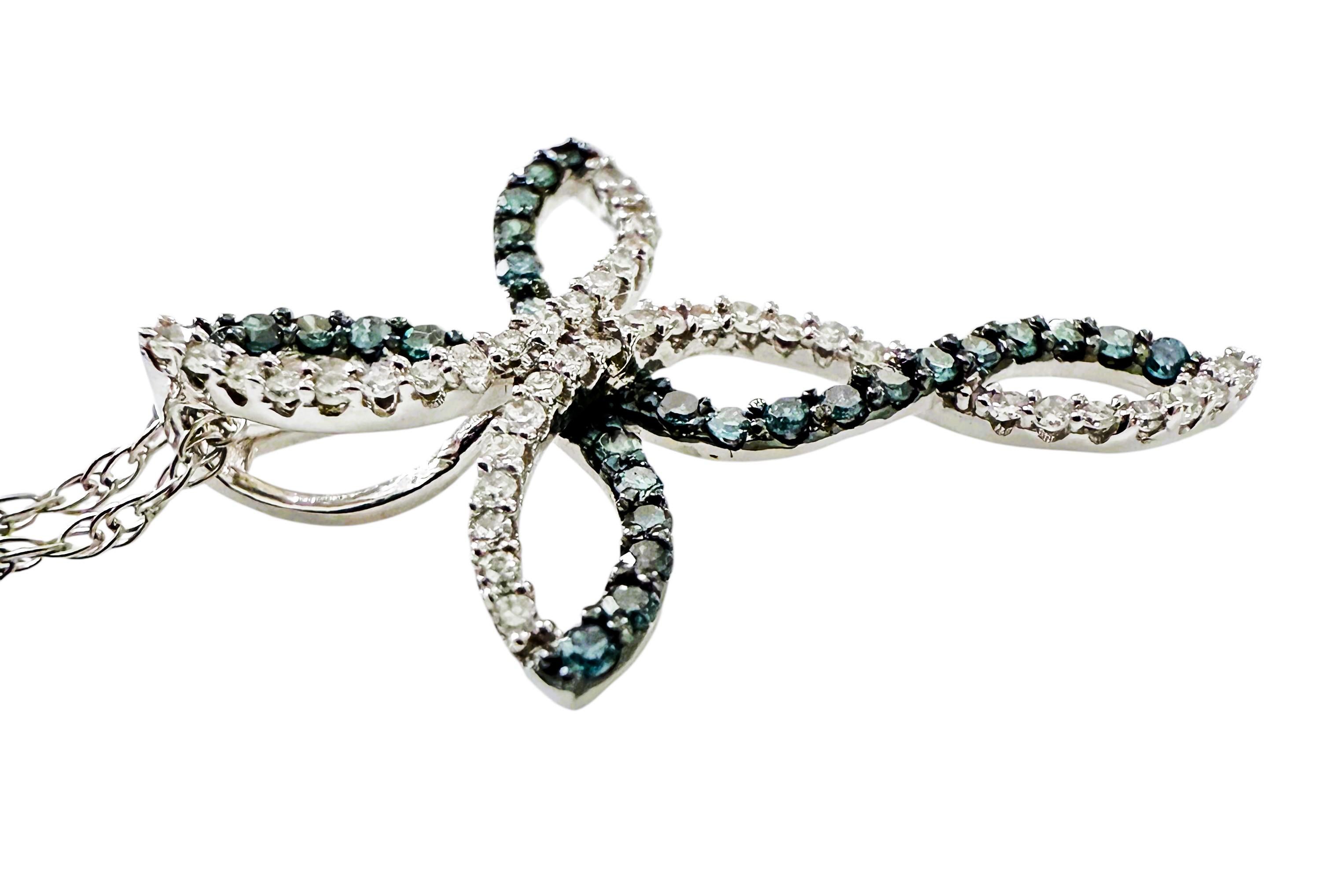 10k White Gold .10 Carat Diamond & .10 Carat Sapphire Cross W 14k Chain For Sale 8