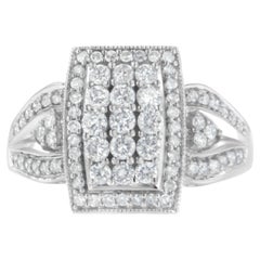 Anillo de oro blanco de 10 quilates con racimo de diamantes de 1,0 quilate