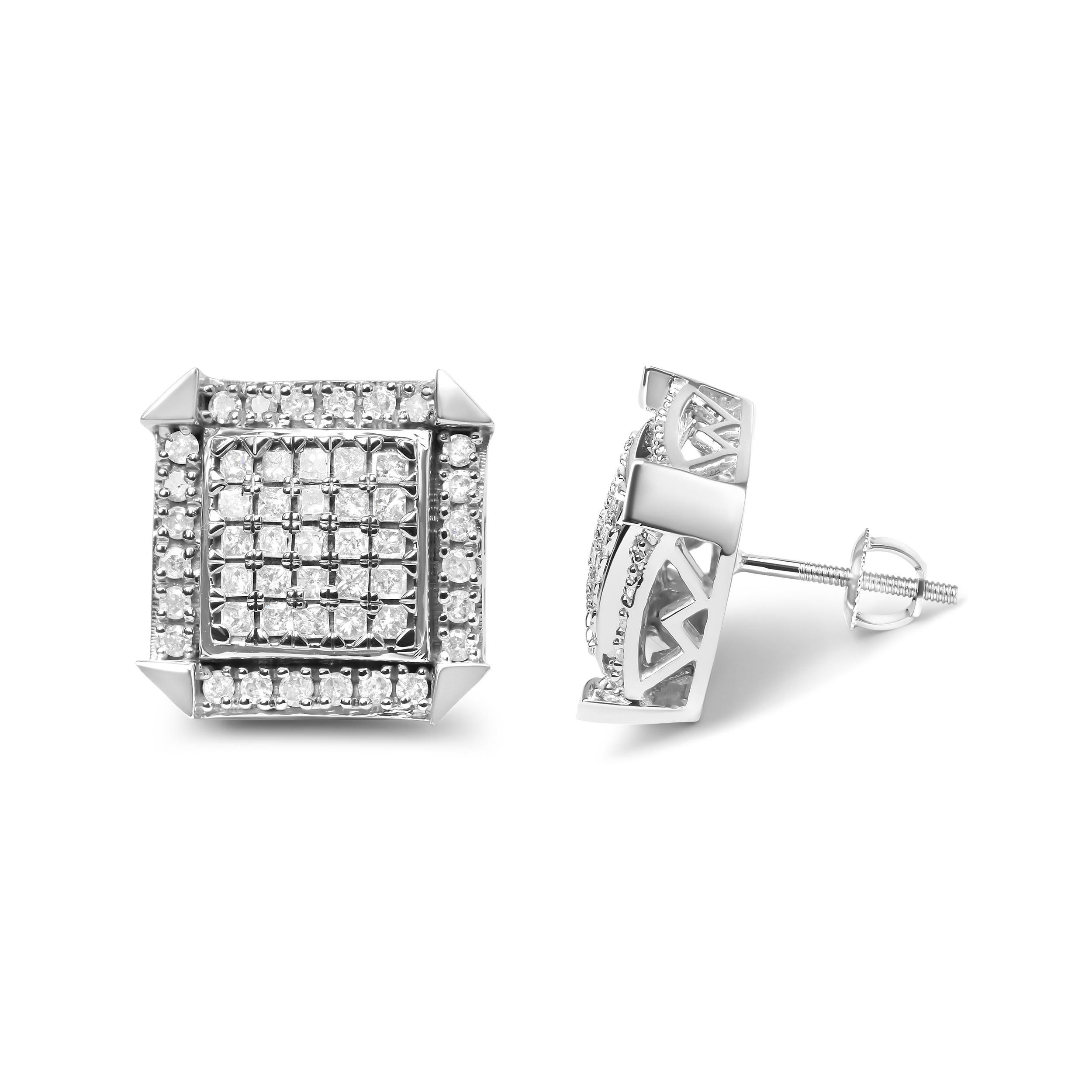 Modern 10K White Gold 1.0 Carat Diamond  Composite with Halo Stud Earrings  For Sale