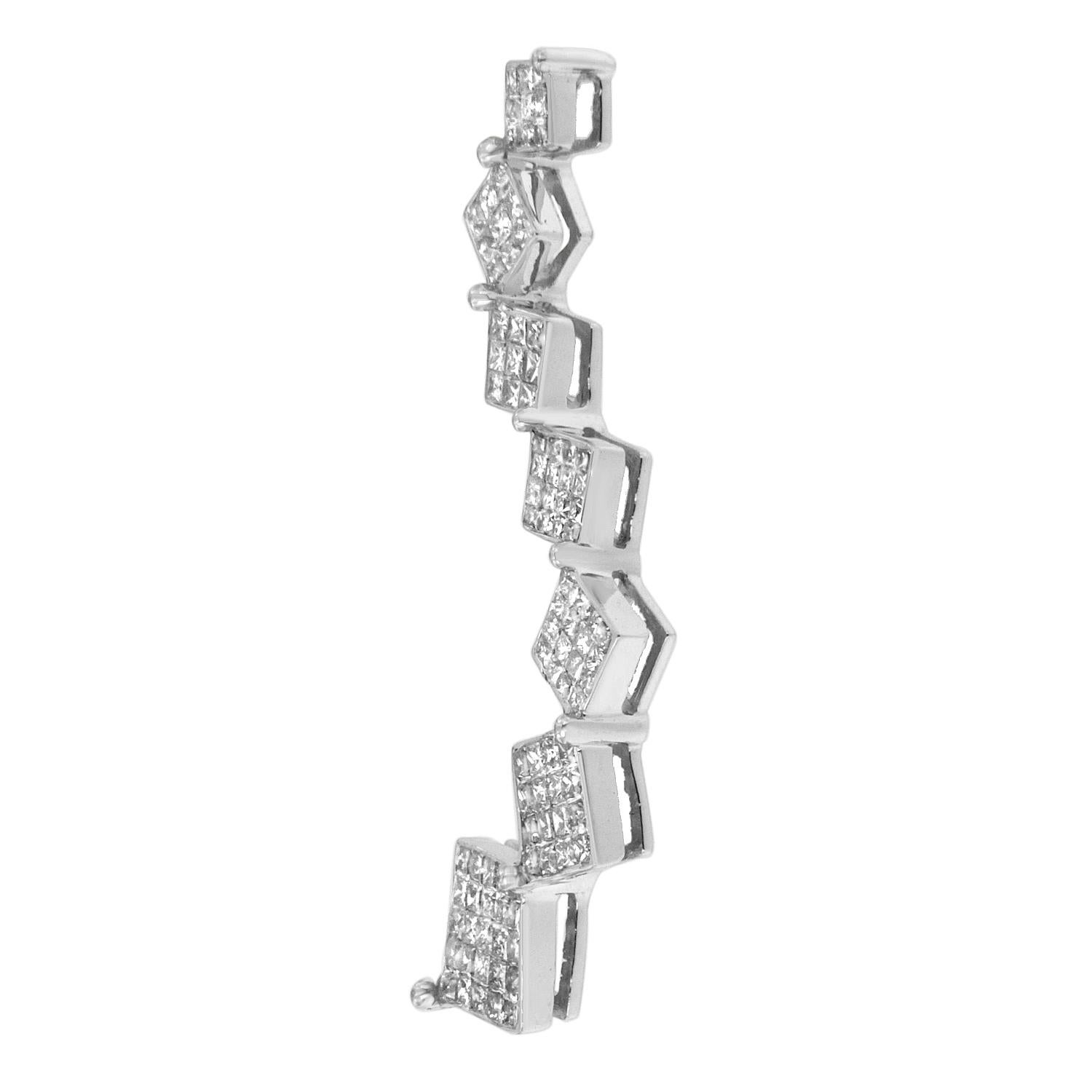 Princess Cut 10K White Gold 1.0 Carat Diamond Snake Curved Pendant Necklace For Sale