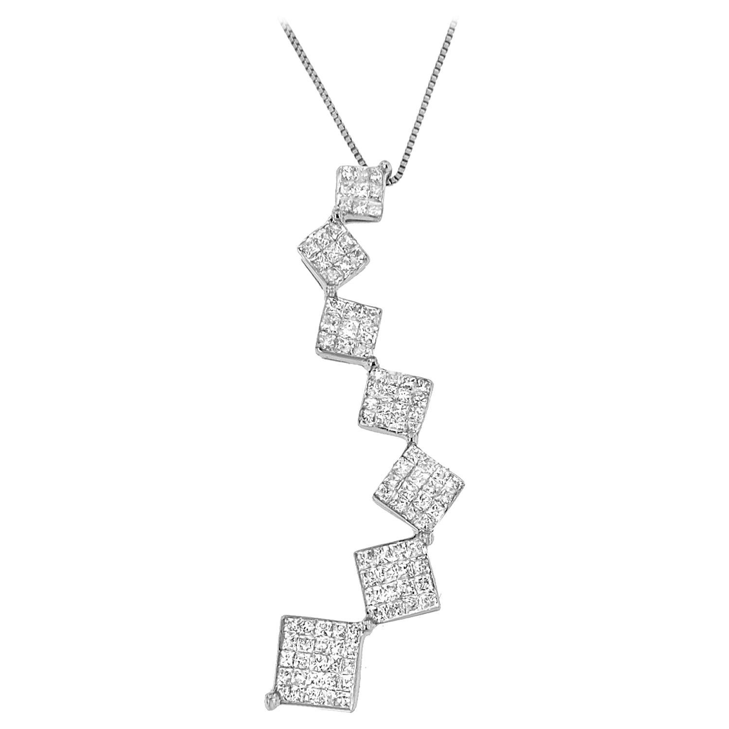 10K White Gold 1.0 Carat Diamond Snake Curved Pendant Necklace For Sale