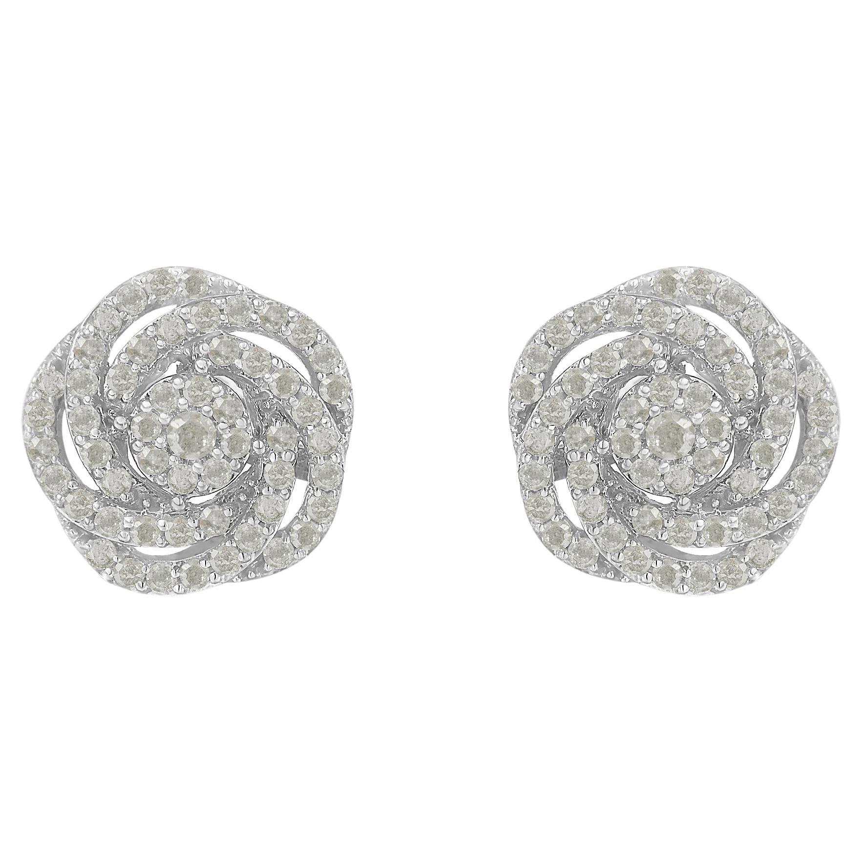 10K White Gold 1.0 Carat Rose-Cut Diamond Floral Cluster Earrings