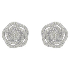 10K White Gold 1.0 Carat Rose-Cut Diamond Floral Cluster Earrings