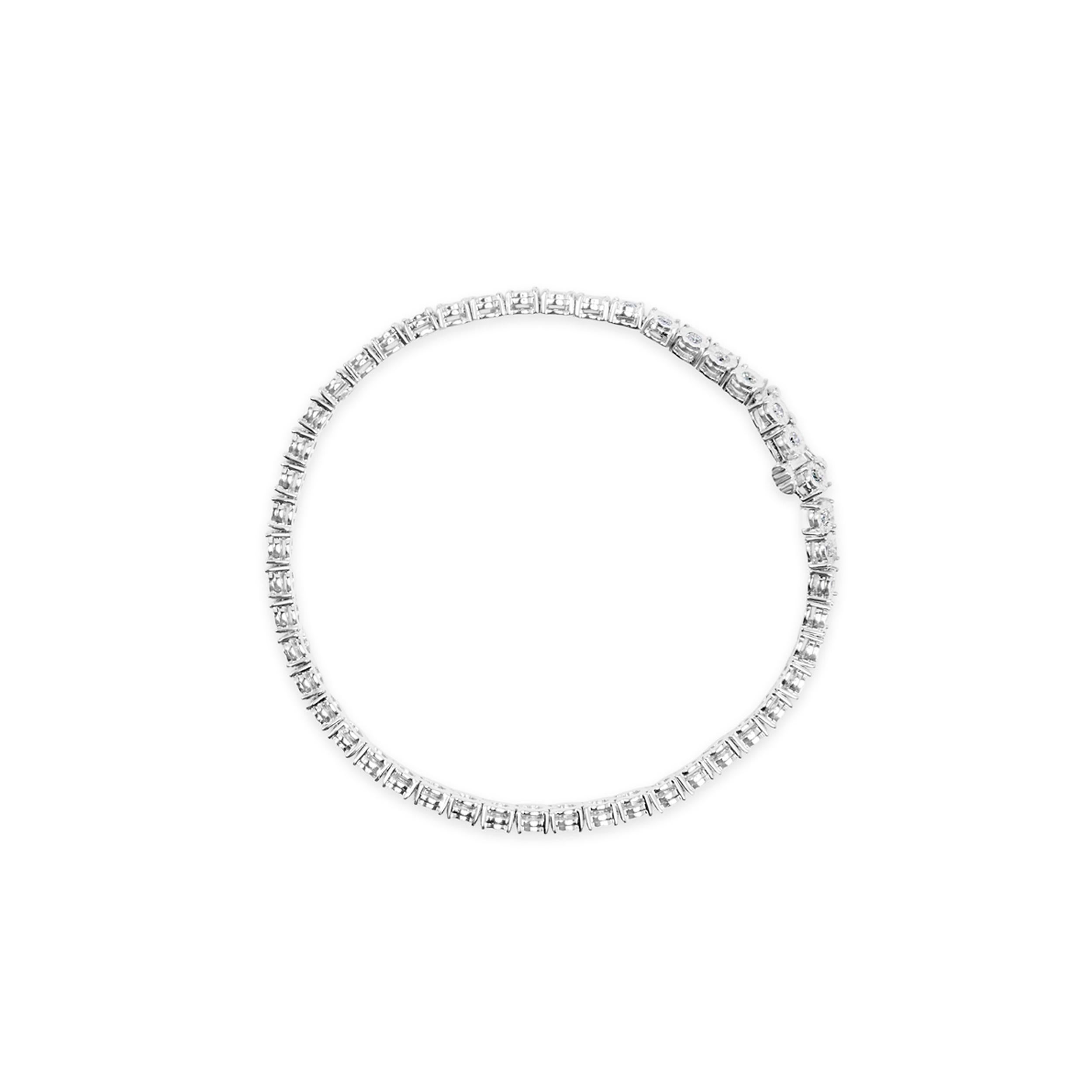 Modern 10K White Gold 1.0 Carat Round-Cut Diamond Miracle Plate Tennis Bracelet