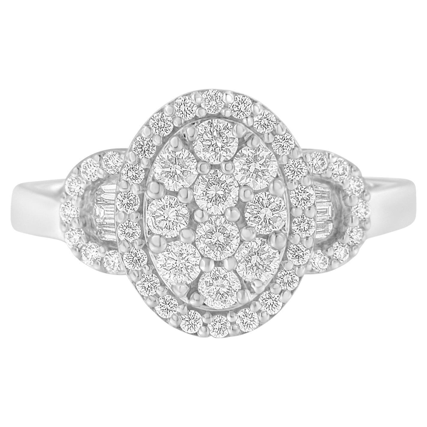 For Sale:  10K White Gold 1.0 Ct Diamond Cluster with Halo Vintage-Inspired Statement Ring