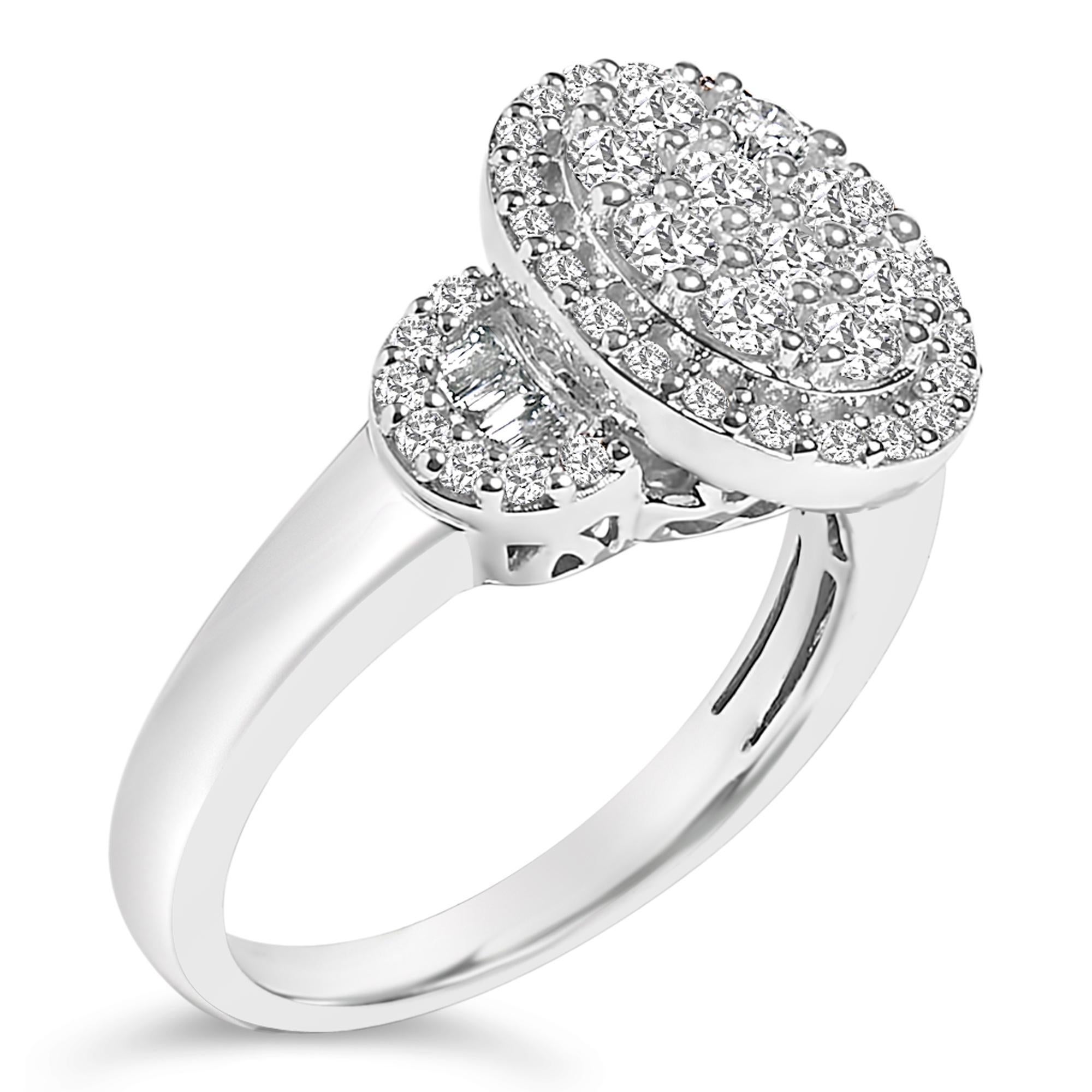 Modern 10K White Gold 1.0 Ct Real Diamond Oval Cluster Halo Art Deco 3 Stone Style Ring For Sale