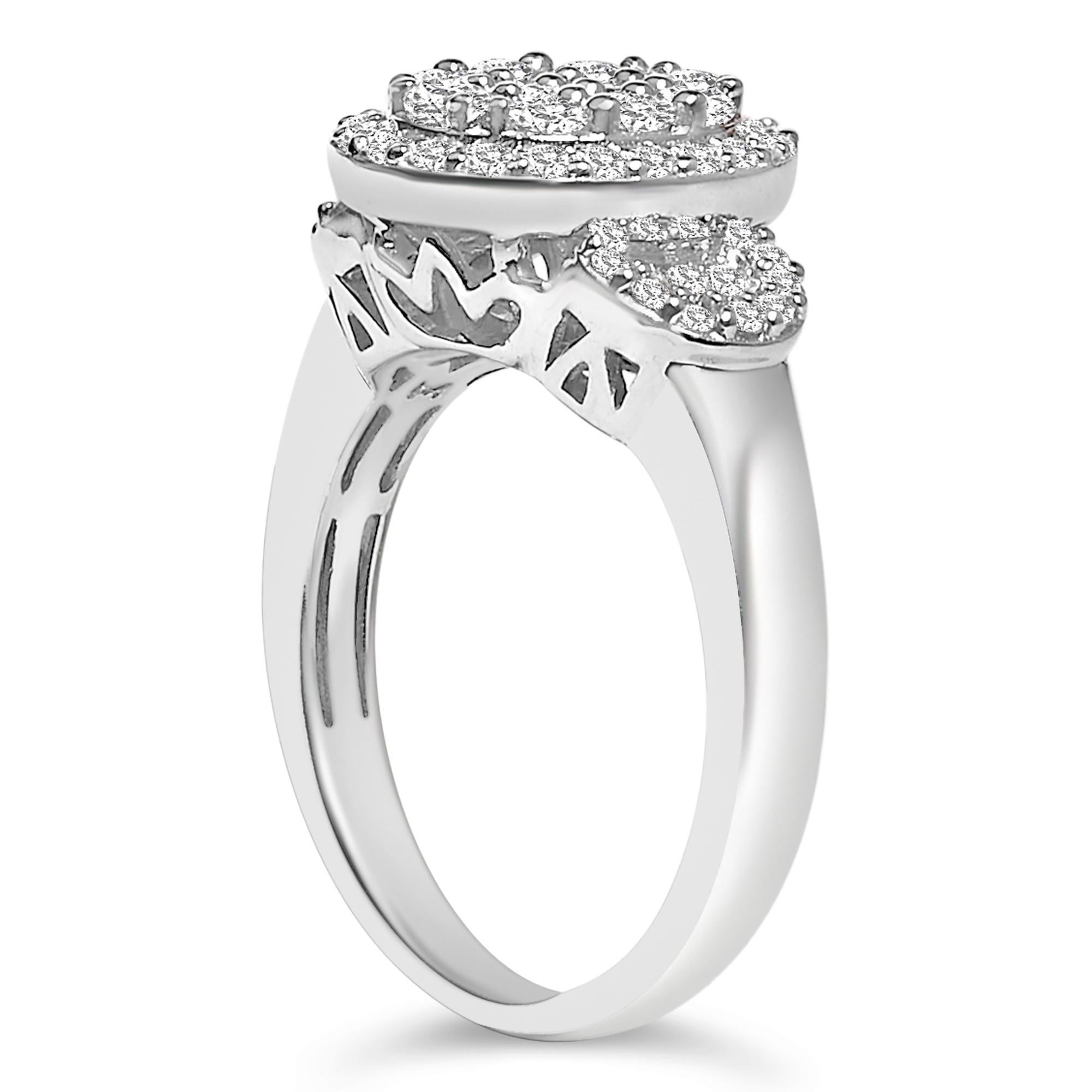 Round Cut 10K White Gold 1.0 Ct Real Diamond Oval Cluster Halo Art Deco 3 Stone Style Ring For Sale