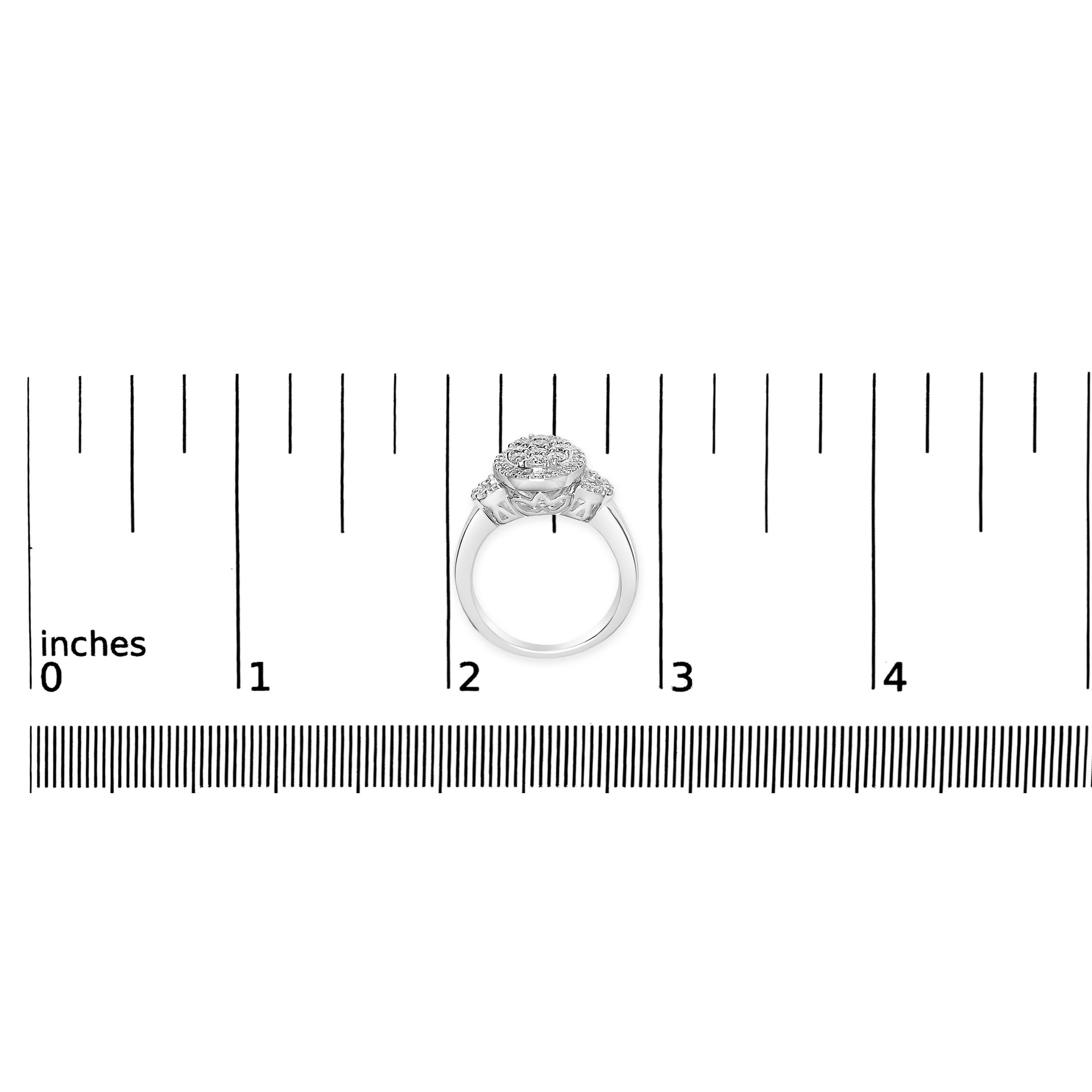 Women's 10K White Gold 1.0 Ct Real Diamond Oval Cluster Halo Art Deco 3 Stone Style Ring For Sale