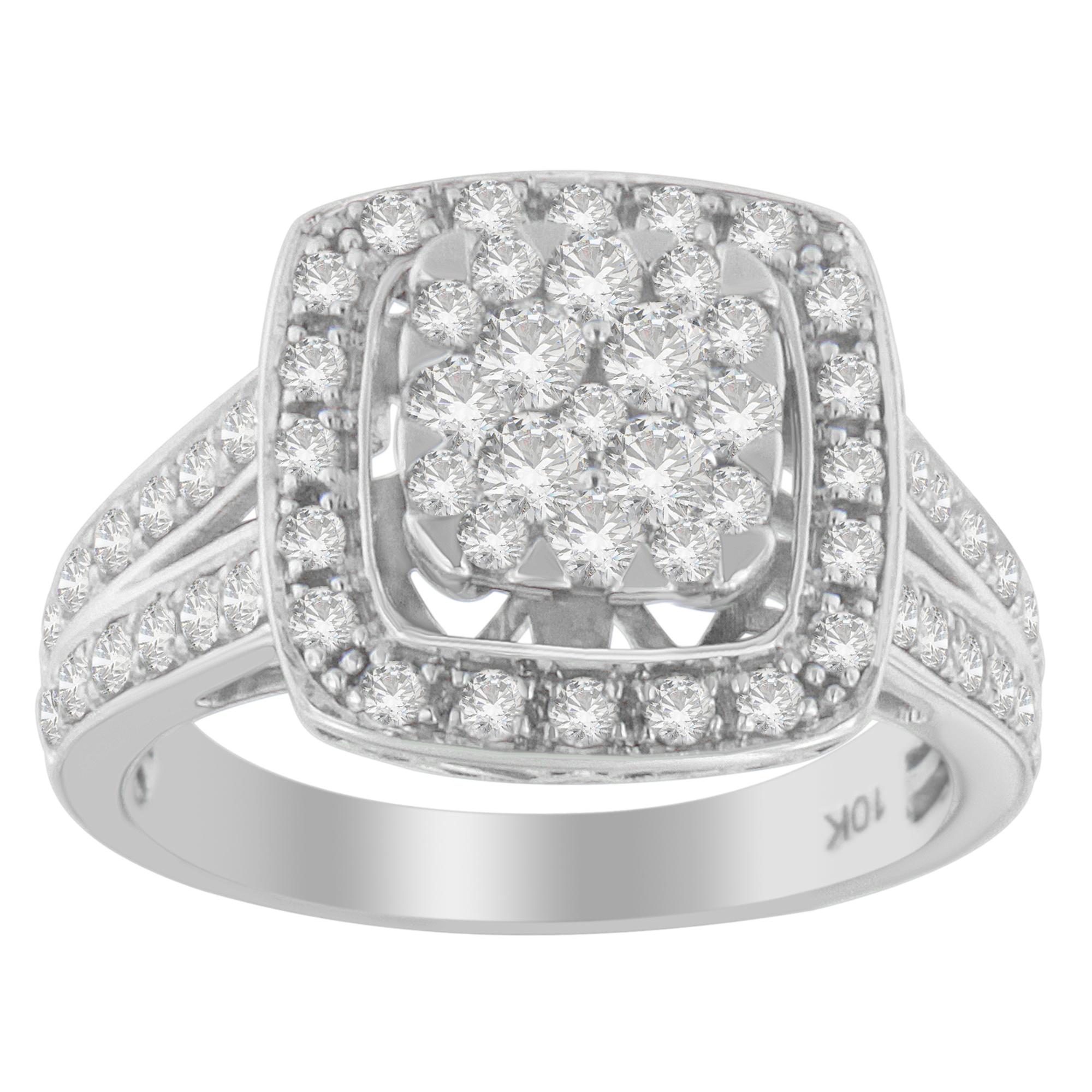 10K White Gold 1.0 Cttw Diamond Cluster Ring 2