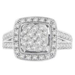 10K White Gold 1.0 Cttw Diamond Cluster Ring