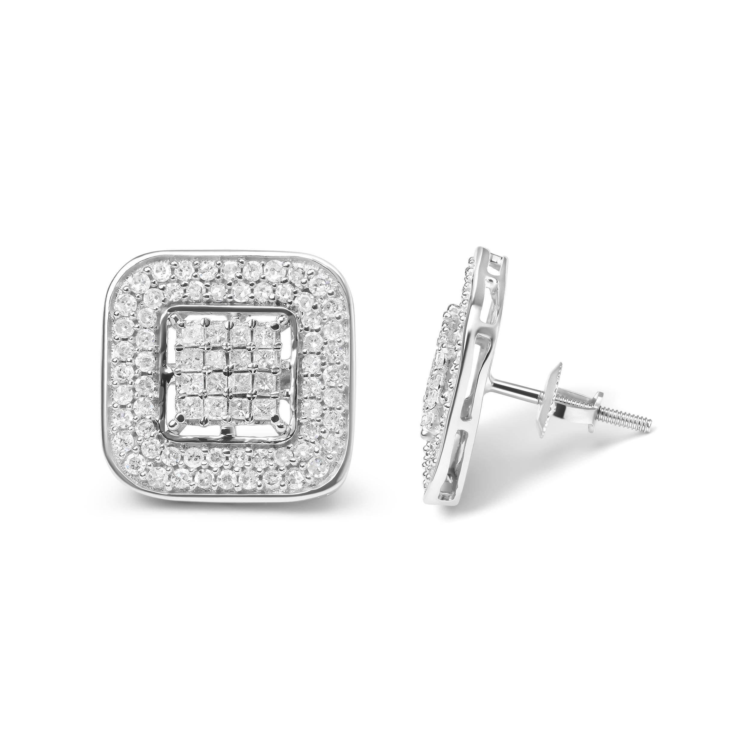 Moderno Orecchini a perno aperti con diamante composito in oro bianco 10K da 1,0 cttw in vendita