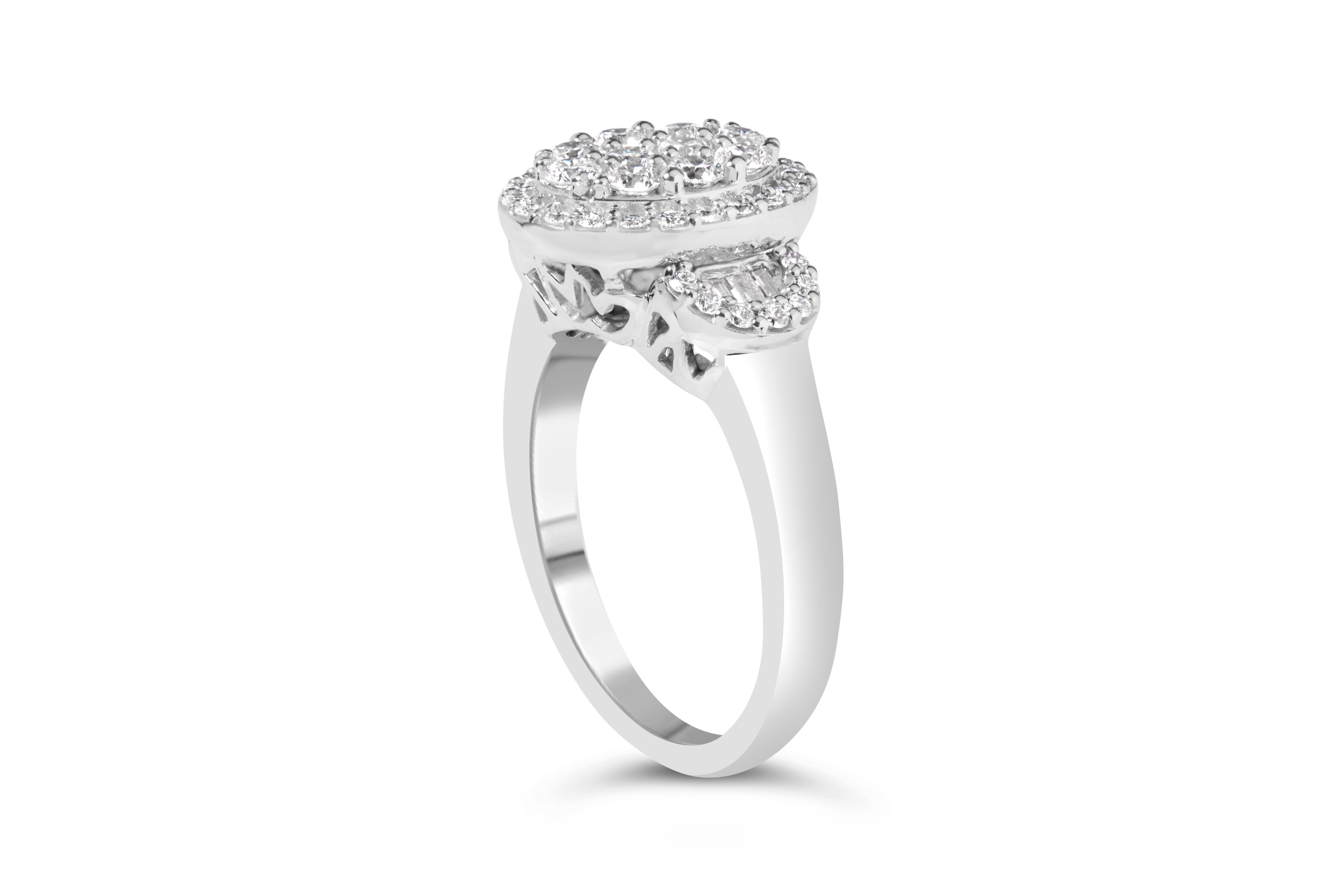Modern 10K White Gold 1.0 Cttw Diamond Halo Vintage-Inspired Art Deco Buckle Style Ring