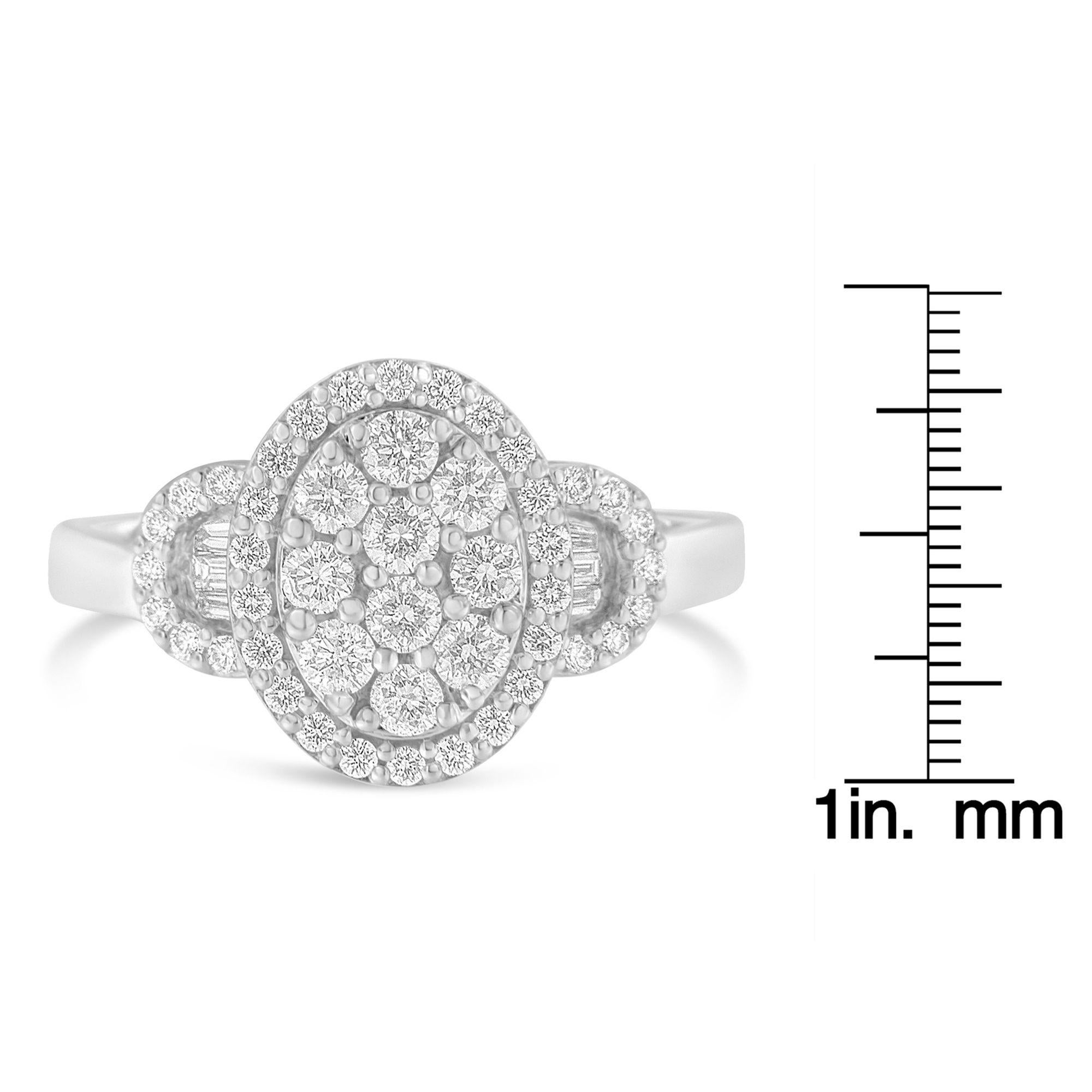 Women's 10K White Gold 1.0 Cttw Diamond Halo Vintage-Inspired Art Deco Buckle Style Ring