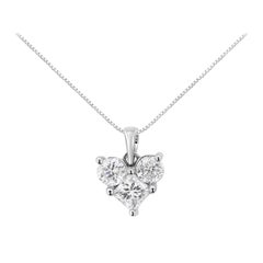 10K White Gold 1.0 Cttw Round Princess Diamond Heart Shaped Pendant Necklace