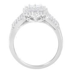 Anello a grappolo con diamante da 1,00 carati in oro bianco 10K